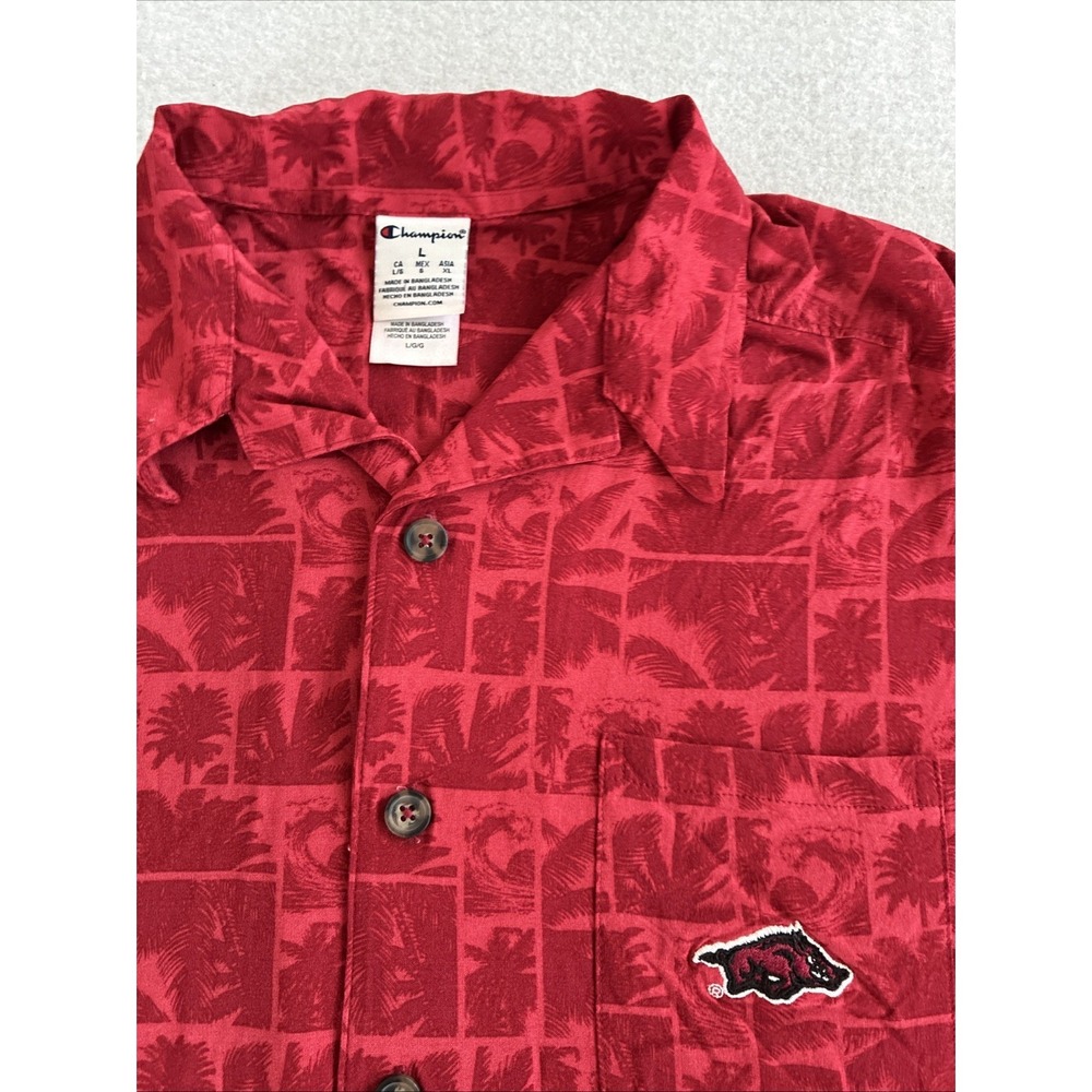 Champion Short Sleeve Button Up Arkansas Razorback Hawaiian Shirt Mens‎ Large